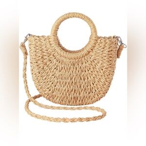Chic Tan Woven Handbag Small Khaki
